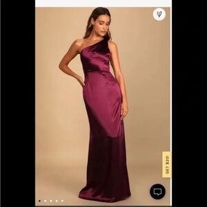 NWT Lulus Burgundy Satin One-Shoulder Maxi Dress Bridesmaid Wedding Guest